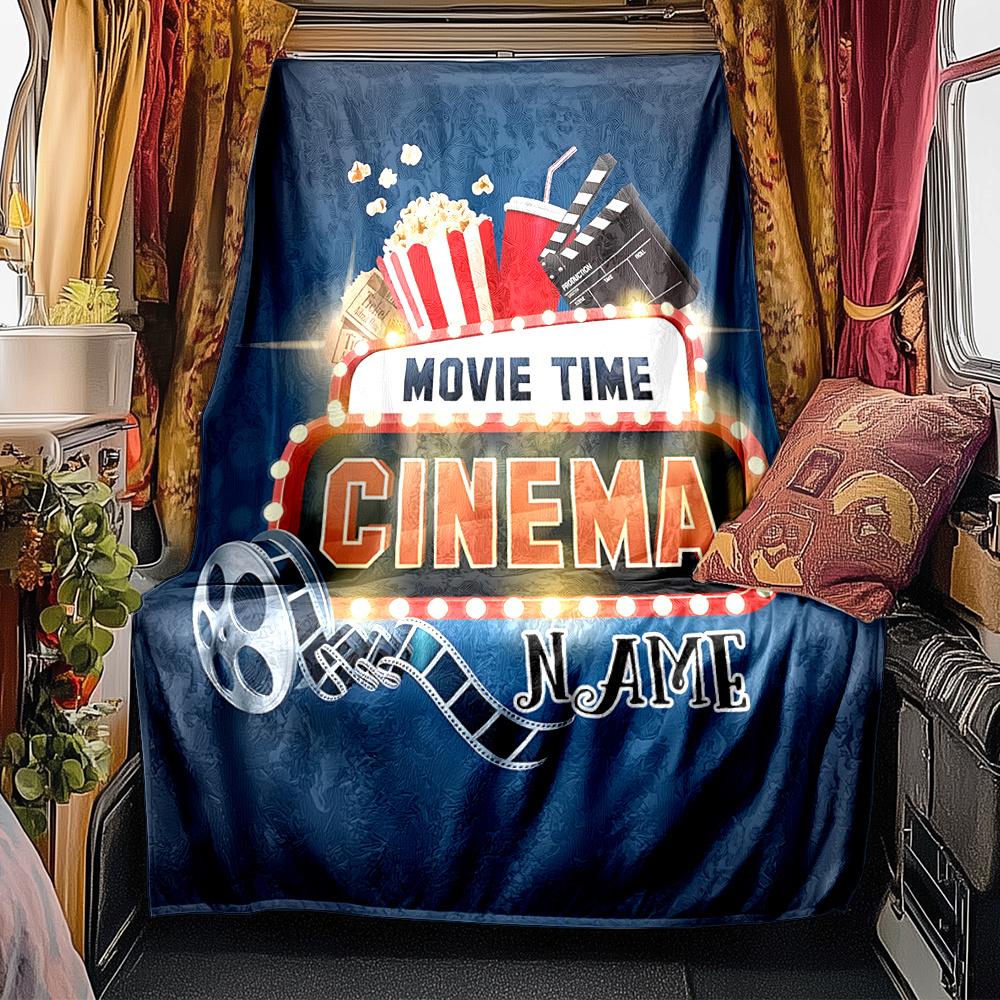 Movie Time Cinema Night Entertainment Blanketcustomize Your Name Lightweight Comfortable And Stylish Blanket For Travel Bed Home Chair Office Sofa And