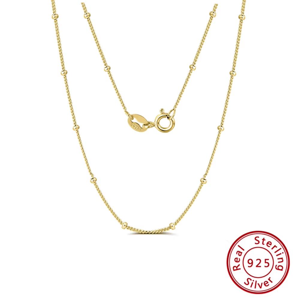Rinntin 100% 925 Silver Side Chain with Small Ball Bead Necklace Simple Women's Neck Chain Jewelry for Pendant SC22