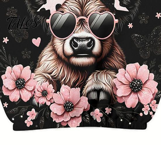 Decorative Auto Headrest Sleeves 2Pcs Cute Calf Car Covers with Pink Flowers, Breathable Animal Pattern Accessories Seat Protectors, Stretchy