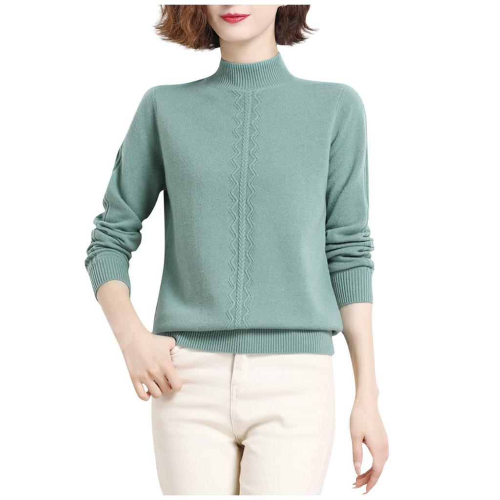 Women's Fashion Solid Color Half High Neck Long Sleeve Underlay Knitted Sweater