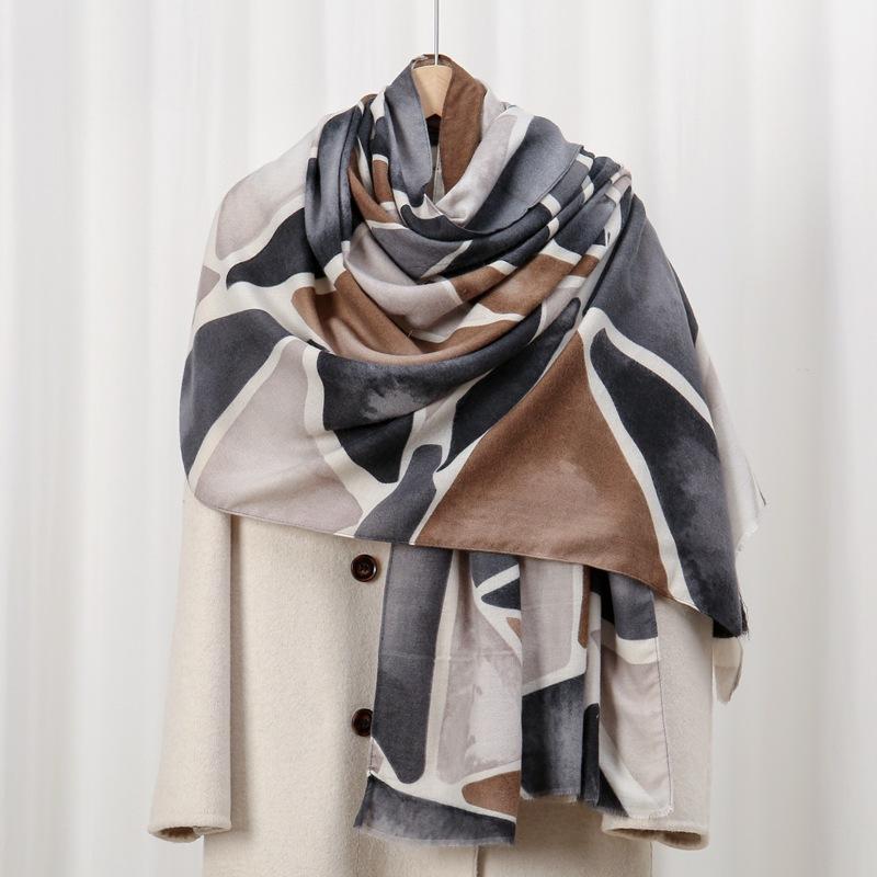 

Triangular skin-friendly velvet skin-friendly and warm imitation cashmere printed scarf geometric simple and versatile shawl 88*180cm хакі