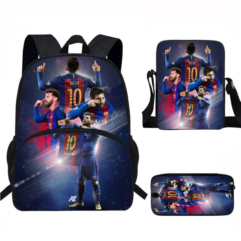 Set Zaino Scolastico per Bambini a Tema Messi con Borsa a Tracolla Astuccio per Studenti Elementari