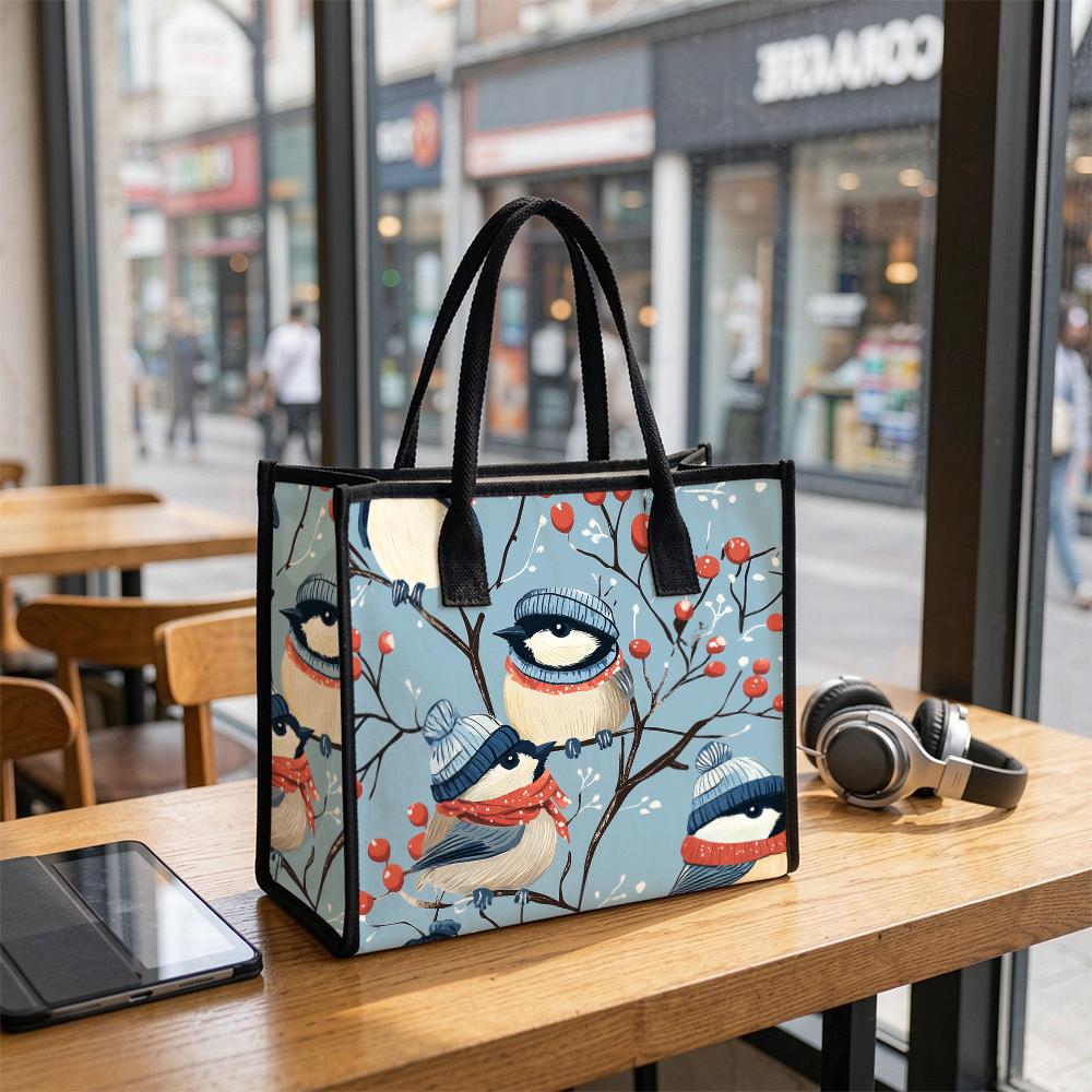 Winter Cute Bird Pattern Tote Bag Fashion Casual Shoulder Handbag Lightweight Daily Use Shopping Bag for Women