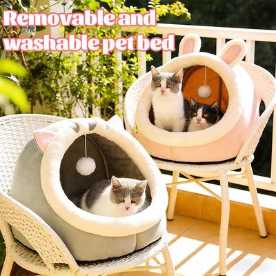 Tiefschlaf-Katzenbett, Cartoon-Haustierbett, faltbar, abnehmbar, waschbar, Haustier-Schlafbett für kleine Hunde, Matte, Tasche, Höhle, Katzenbett