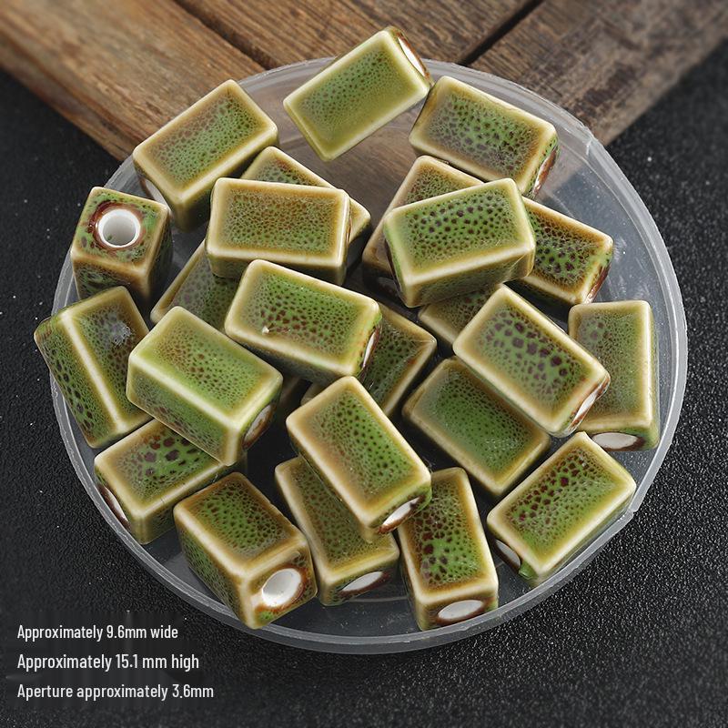 DIY Floral Glaze Square Ceramic Beads – Short Column Shape for Keychain and Jewelry Making Non-Fading Short Square Column Bead