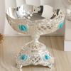 European Fruit Plate,Inlaid Gem Alloy Exquisite Luxury Hollowed-Out Shape Tall Feet 18cm Tray,Food Snack Disc,Wedding Decoration