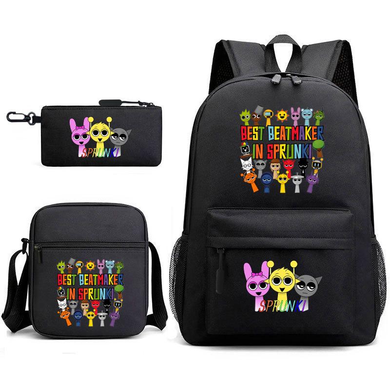 Rhythm Box Student School Bag Backpack Male Female Junior High School Three-piece Large Capacity School Bag