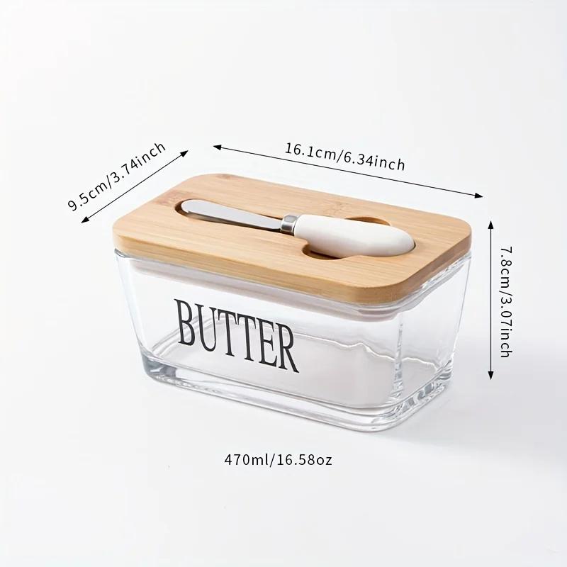 1Set Thickened Glass Butter Dish Set with Rosewood Lid And Bamboo Lid for Kitchen Butter Container Snack Cookie Storage