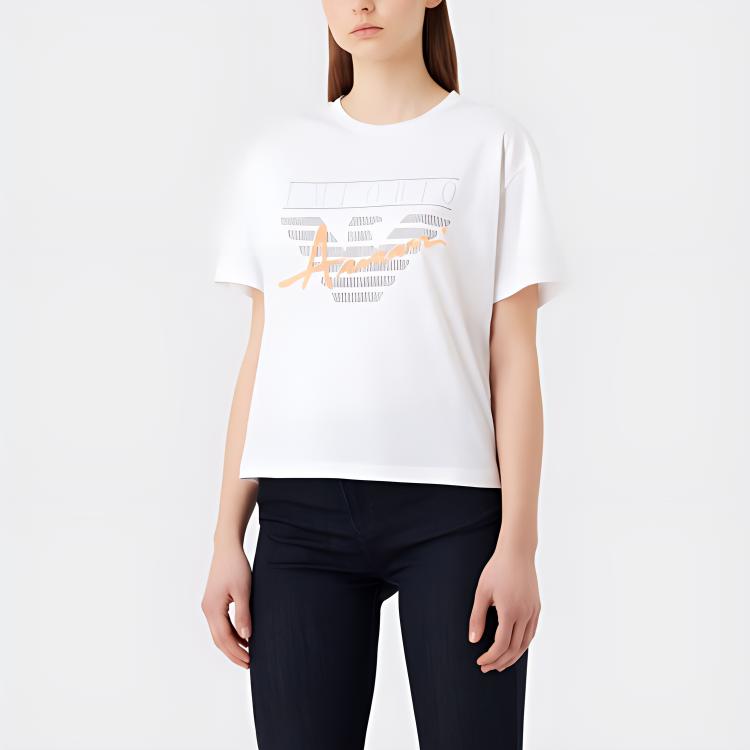 Emporio Armani SS23 Letter Print Crew Neck Short Sleeve T-Shirt Women Tops White 3R2T7Z-2JQ4Z-0100
