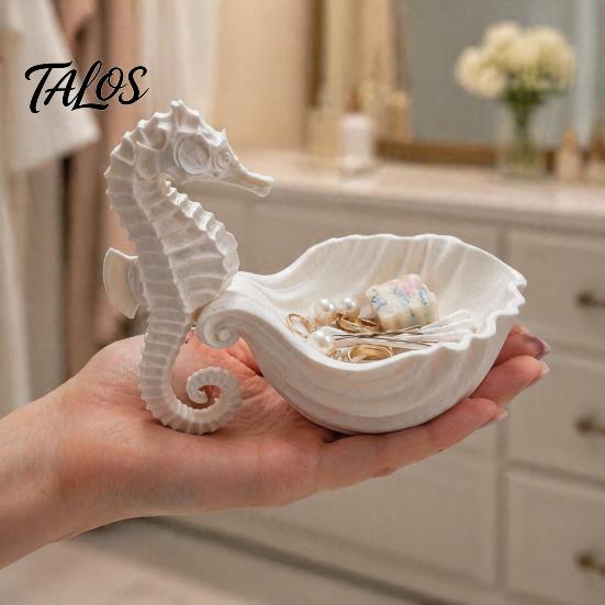 Necklace Bracelet Holder 3D Printed Seahorse Shell Jewelry Tray for Rings Necklaces Bracelets, Ocean Creative Gifts Lovers Style Desktop Organizer,