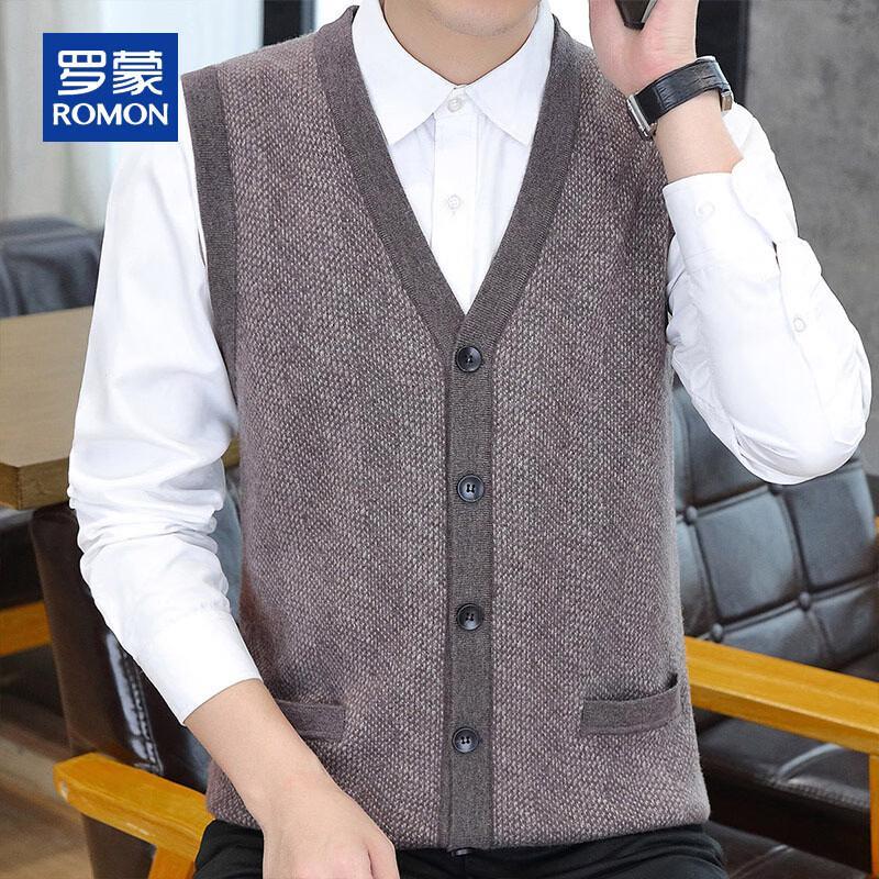 ROMON Herren 100% Reine Wolle V-Ausschnitt Strickweste