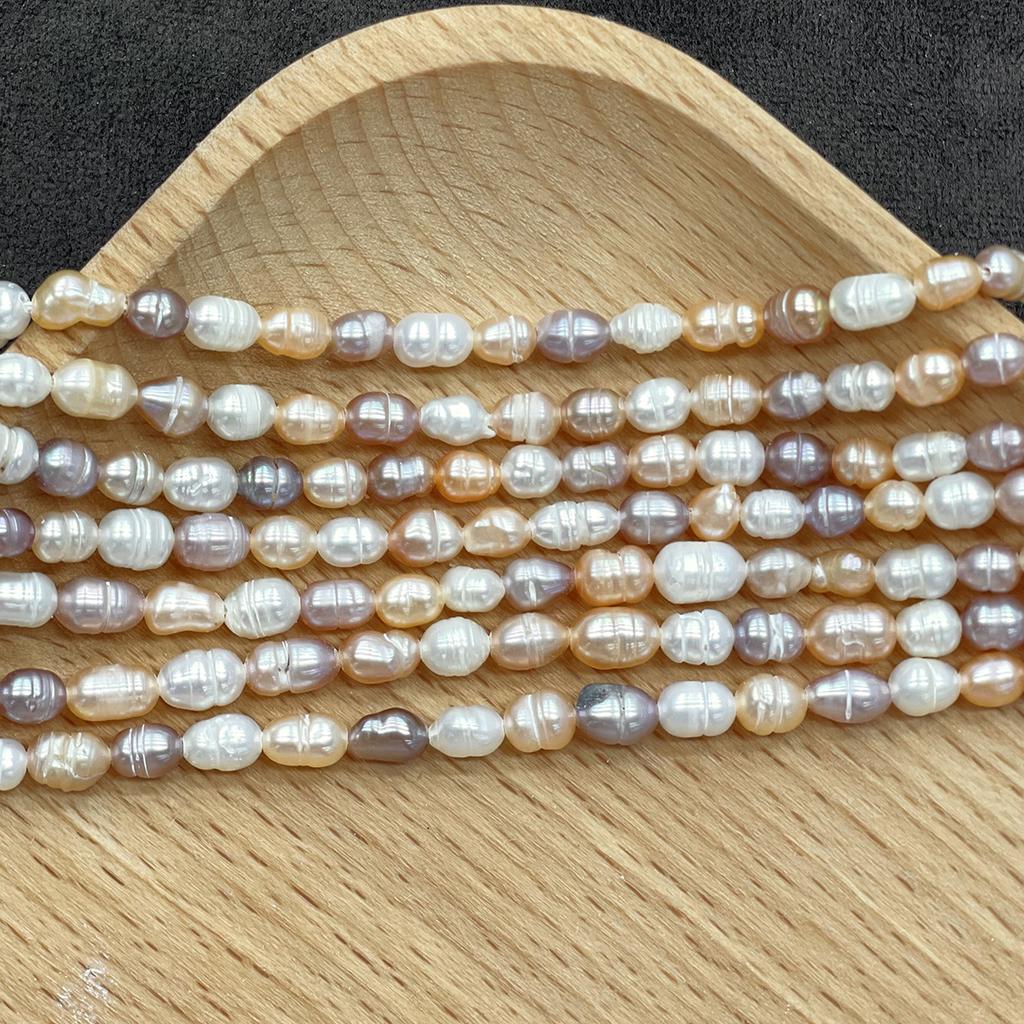 1 Strand Natural Multi-color Freshwater Rice Pearl Beads 3-4mm 36cm, Baroque Pearl Loose Beads For DIY Bracelet Necklace Jewelry
