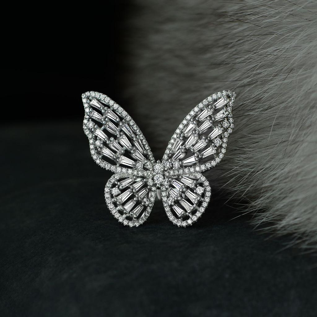 Gica Gema Diamantringe mit hohem Kohlenstoffgehalt, 925er Sterlingsilber, 30 x 31 mm, weißer Edelstein, Schmetterlingsform, romantischer edler Schmuck, Hochzeitsgeschenke, neuer Trend