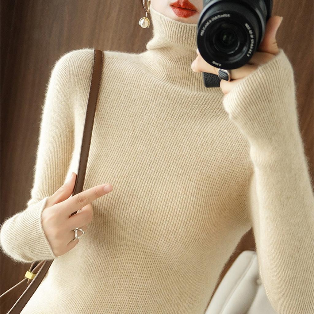 Women's Tentleneck Long Sleeved Fashion Solid  Color Warm Knitwear Sweaters Winter