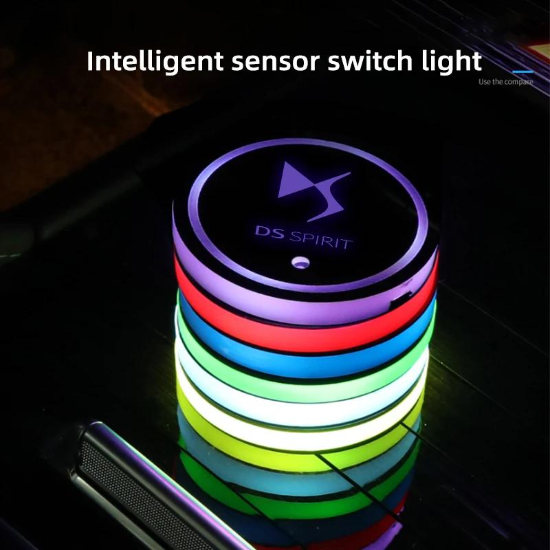 2Pcs Car Luminous Water Cup Pad LED Atmosphere Light For DS SPIRIT DS3 DS4 DS4S DS5 5LS DS6 DS7 DS9 WILD RUBIS E-Tense DIVINEDS