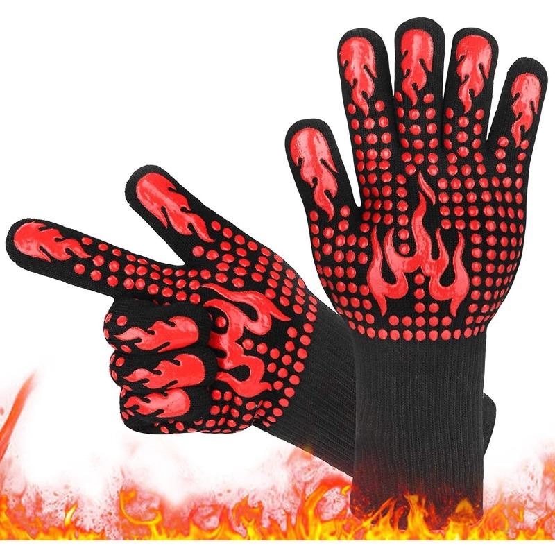 Hitzebeständige 500°C BBQ-Handschuhe - Aramidfaser Silikon, rutschfest, wärmeisolierend, flammhemmend, für Ofen & Küche geeignet