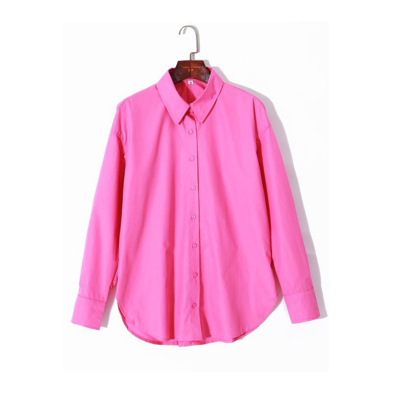 

Женская весенняя одежда 2025 года K-стиль Минималистичный Однотонный Элегантный Лацкан Однобортный Свободный Длинный рукав Универсальная Молодежная рубашка Rose powder L