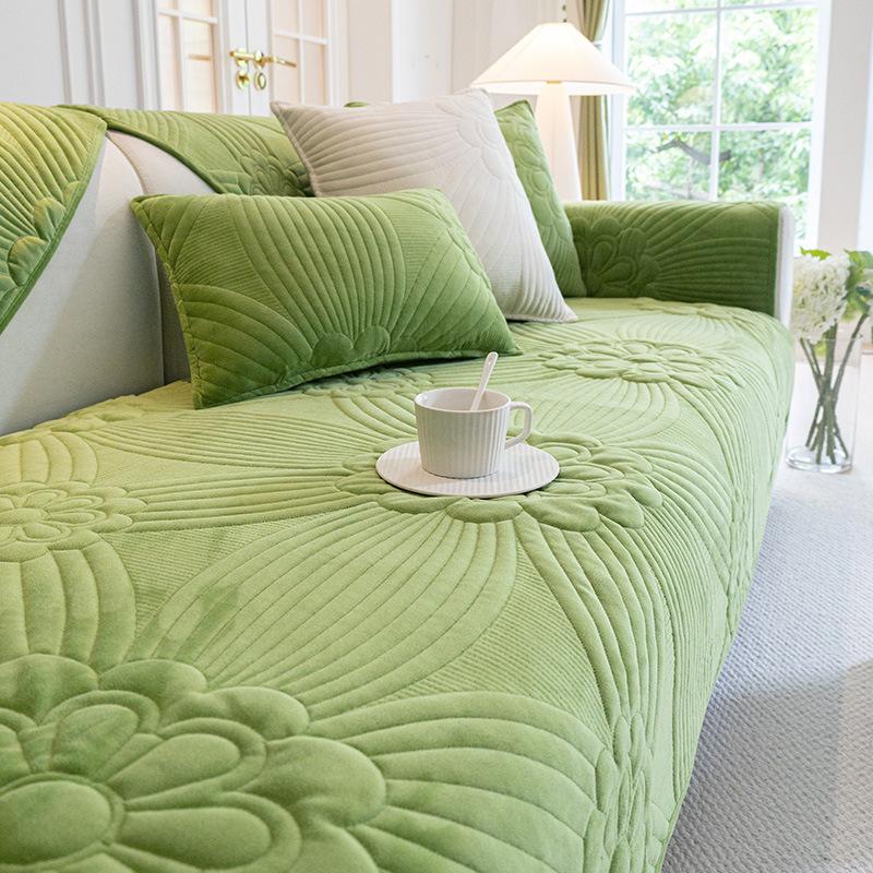 Velvet Short Plush Sofa Cushion Embossed Design Non-slip Cushion Towel Machine Washable Home Decor Slipcover