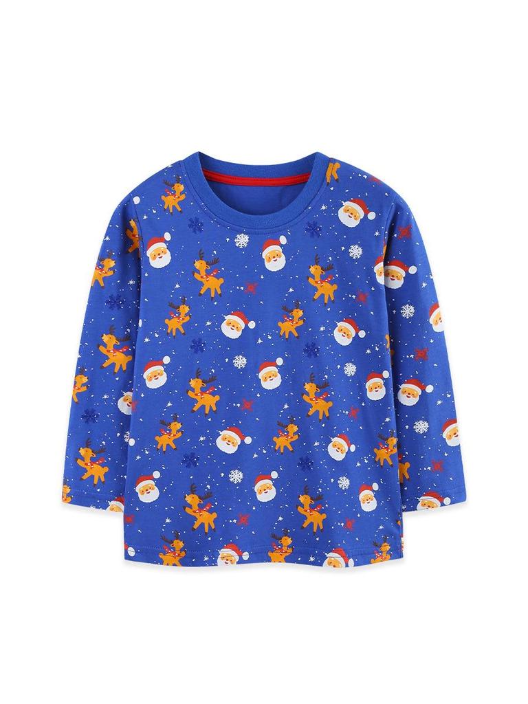 2026 Autumn Kids' Long Sleeve European/American Boys' Christmas Print Pullover T-shirt