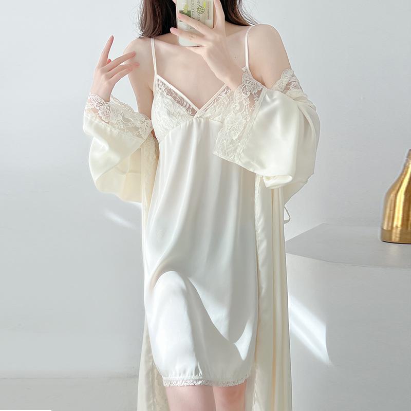 1011 Winter New Sexy Suspender Women's Ice Silk Thin Two-piece Set Pure Lust Style High-end Loungewear