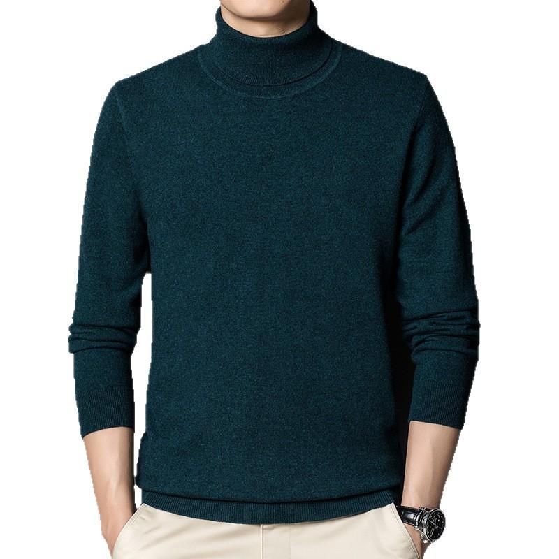Men's Autumn Winter Wool Knit Sweater, Solid Color Turtleneck Base Layer, Simple Warm Commute Pullover