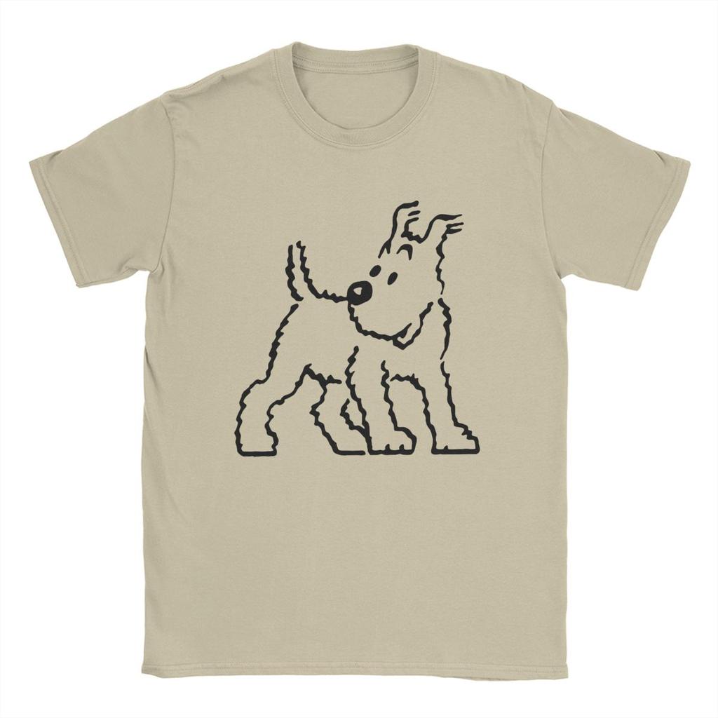 Snowy Dog Captain Haddock T-Shirt Men Cartoon Vintage Pure Cotton Tee Shirt Round Neck Short Sleeve T Shirts Gift Idea Clothing