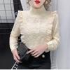 Elegant Velvet-Lined Lace Half-High Collar Shirt for Women - Autumn/Winter Collection
