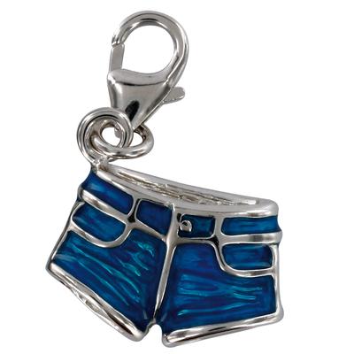 [Q4914] - Silberner Charm-Anhänger 'Jeansshorts' silbrig-blau (rhodiniert) - 15x10 mm