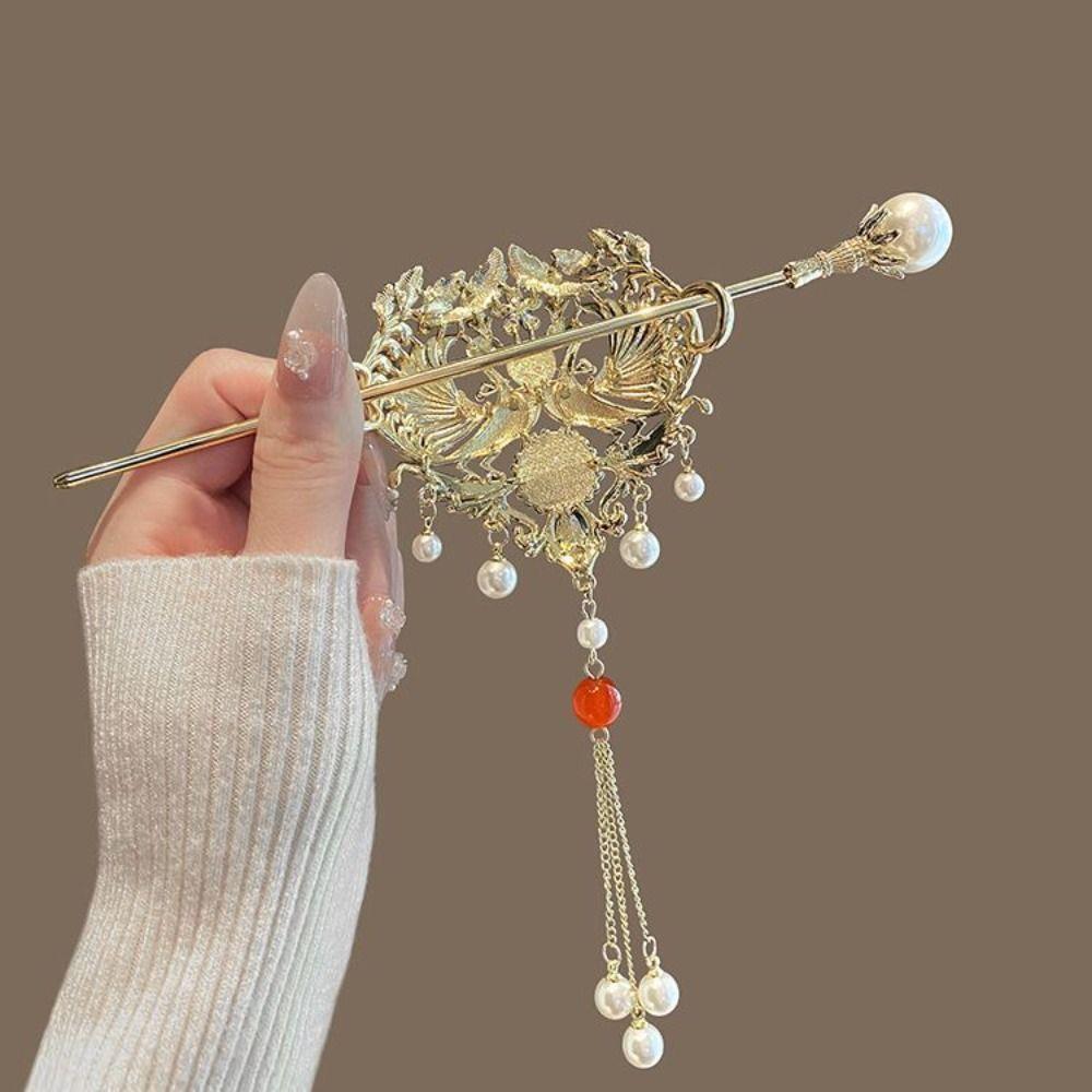 Simple Hair Accessories Hanfu Phoenix Hairpin Disk Hair Tassel Phoenix Brooch Pin For Women Chinese Style Hairpin Brooch Gift