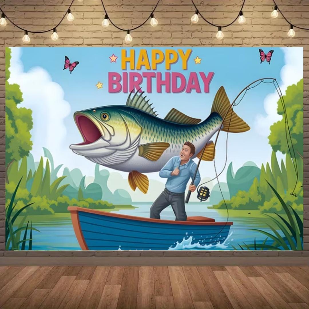 

Gone Fishing Theme Birthday Party Decoration Background Fisherman Party Backdrop Fishing Equipment Lake Boat Photography Props 120X90CM
