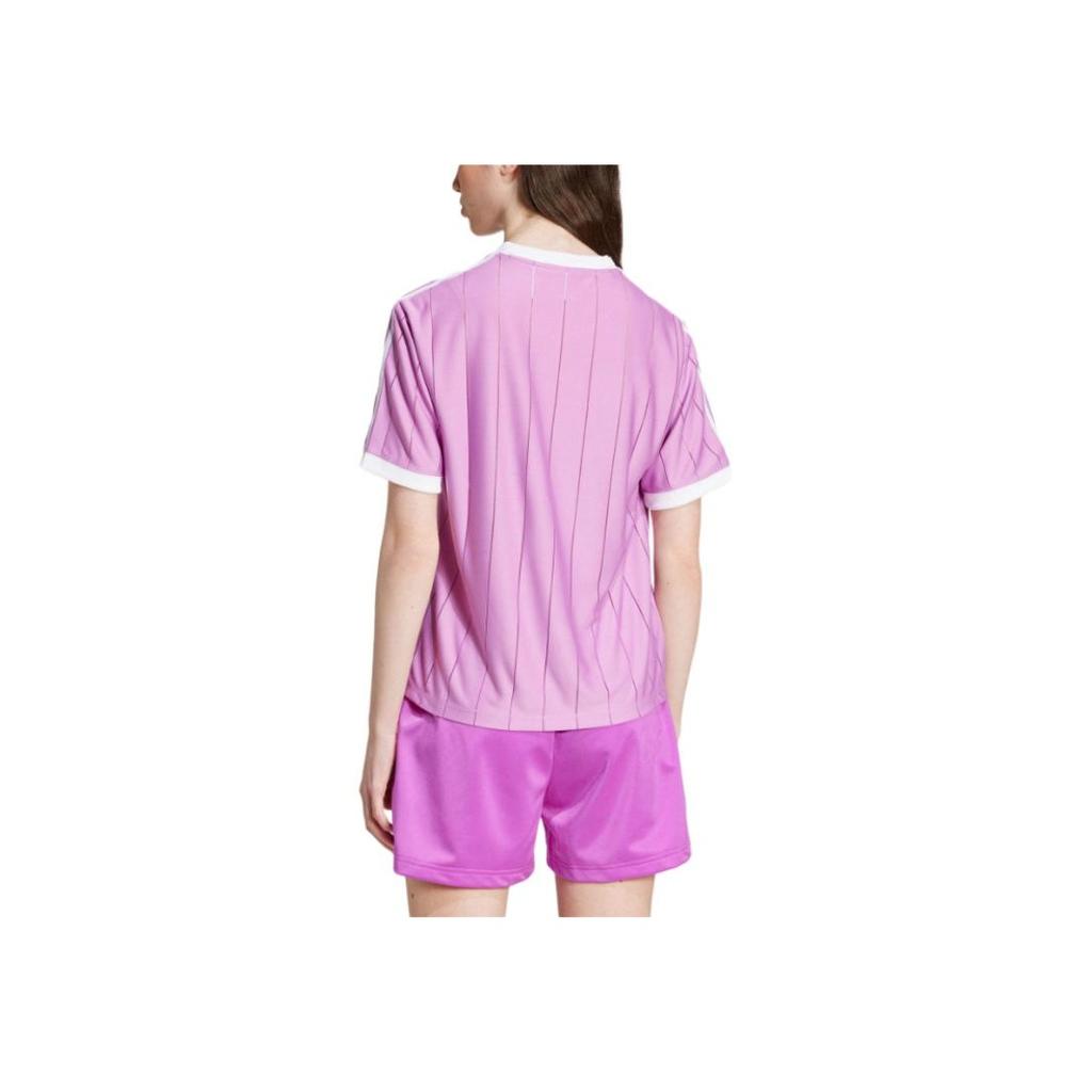 Adidas Originals Adicolor Casual Striped Logo Short Sleeve T-Shirt Women Tops Purple IY7226