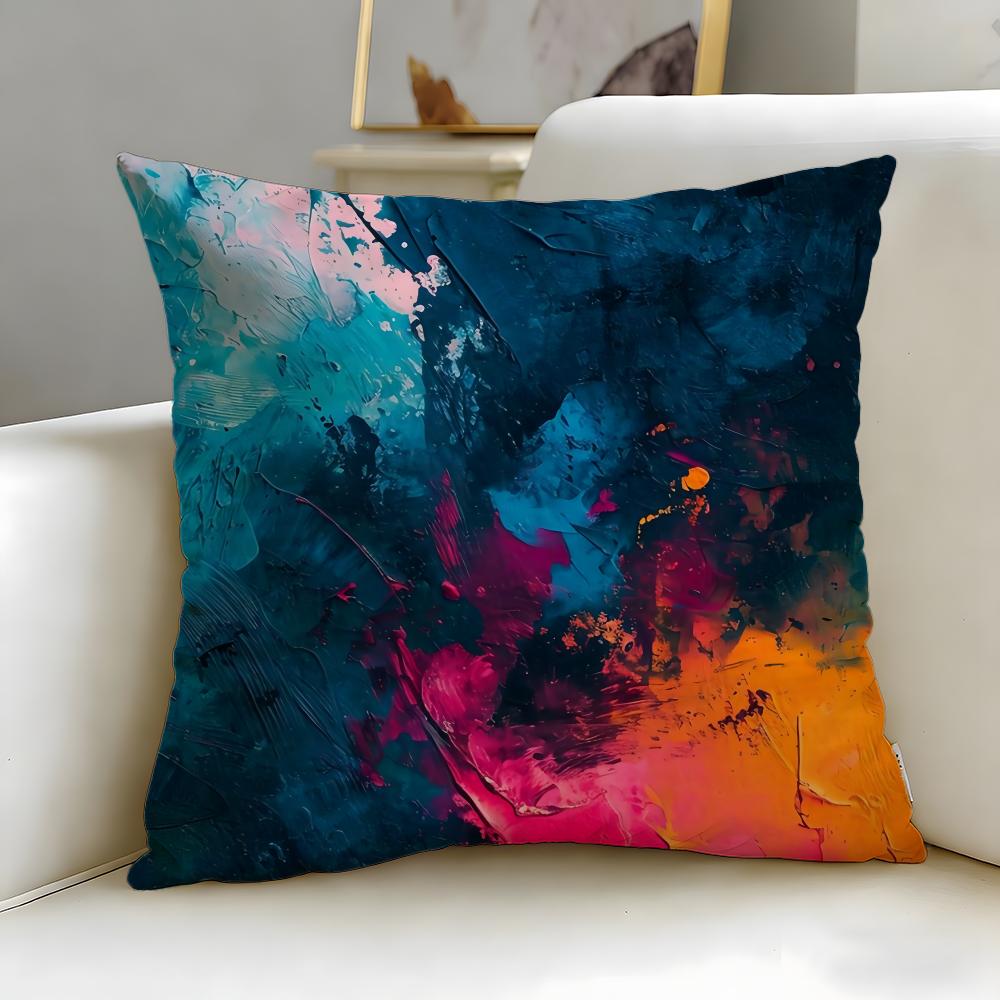 Classic Art Theme Color Paint Cushion Cover Soft & Easy-Wash Pillow Case – Versatile for Couch, Bed, Travel and Office