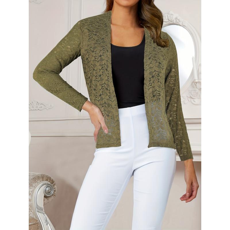 Ein neuer Herbst-Casual-Unifarbener, Vielseitiger, Durchbrochener Spitzen-Langarm-Kurz-Cardigan-Top