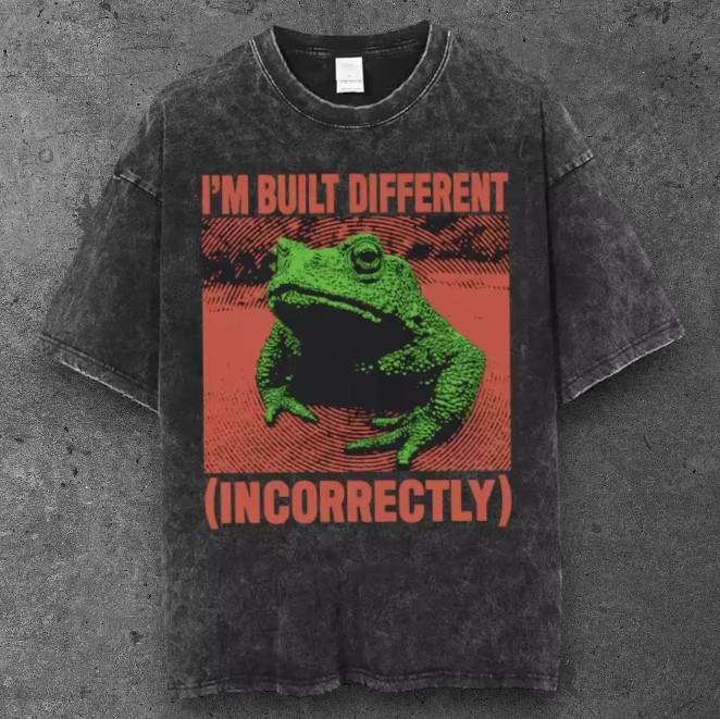Mens Frog Graphic Oversized T Shirt Washed Black Y2K Grunge S-2XL S разноцветный