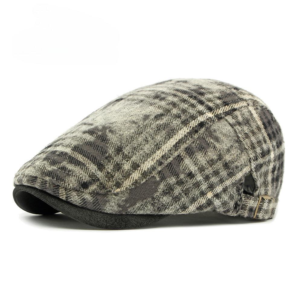 New Men s Tie-dye Plaid Beret Women s Trendy British Retro Newsboy Cap Ivy Flat Cap Literary Retro Plaid Painter Hat Adjustable 55-59cm серый