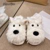 Fashion Casual Fluffy Women's Slippers Home Flat Cartoon Dog Design Winter Shoes Girls Indoor Plush Platform Footwear Fuzzy Fur Slides