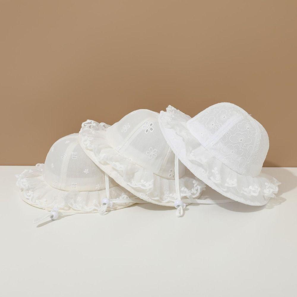 Princess Toddler Sun Hat Sunscreen Baby Fishermen Hat Fashion White Lace Bucket Hat Beach