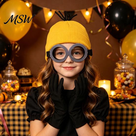 Holiday Masquerade Dress Up Knit Hat Costume Set, Retro Round Glasses Suspenders Gloves, Halloween Party Adjustable Elastic Cosplay Accessories