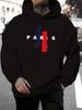 2025 Unisex Casual Versatile Style Fashion Hoodie, Personalized Paris Letter Print - Casual Pullover, Kangaroo Pocket, Stretchy Fabric, Machine Washab