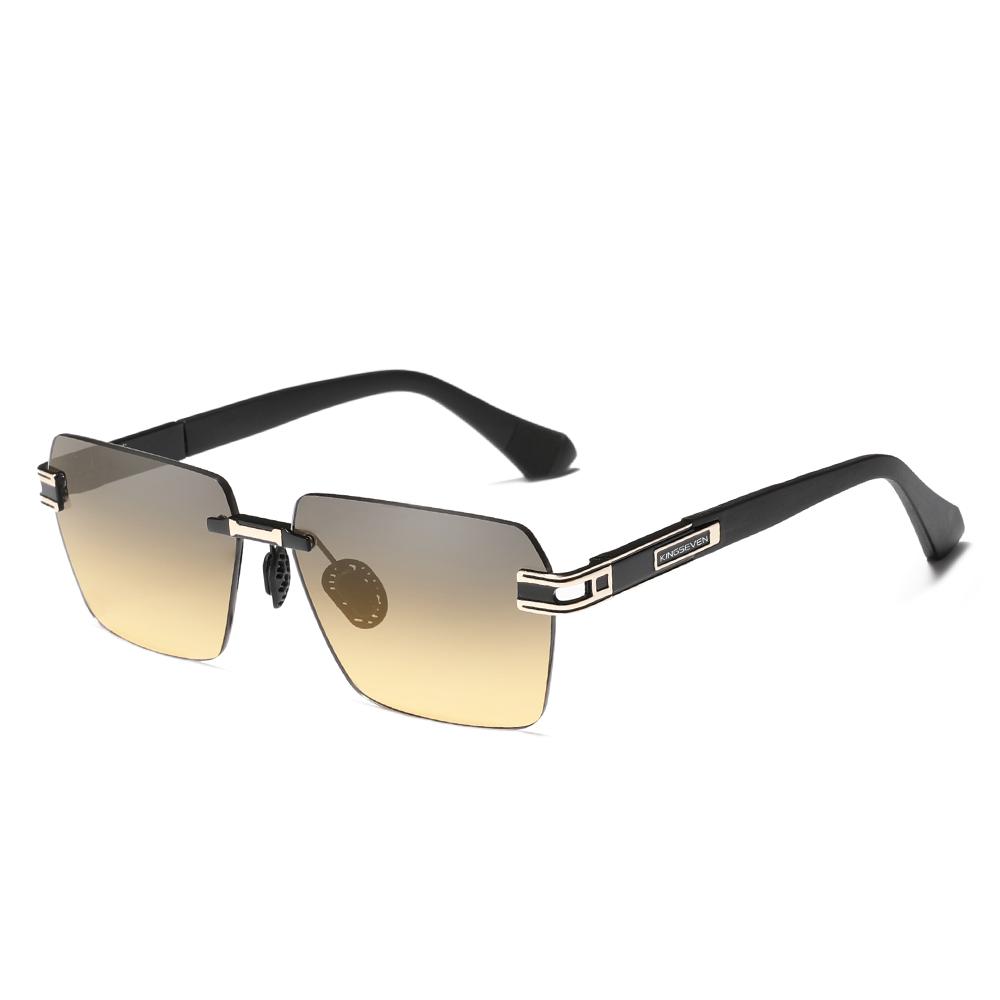 Kingseven Light Luxury Fashion Frameless Gradient Polarized Sunglasses, Alloy Frame Leisure Vacation Travel UV400 Sunglasses