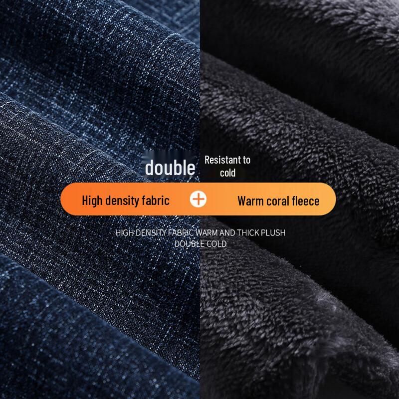 Luo Meng Men's Winter Fleece-Lined Straight-Leg Jeans WLA07R