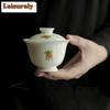 HOYIHM 111ml Imitation Song Dynasty High Foot Gaiwan Hand Drawn Finger Citron Flower  Tea Tureen Tea Maker Cover Bowl Tea Items