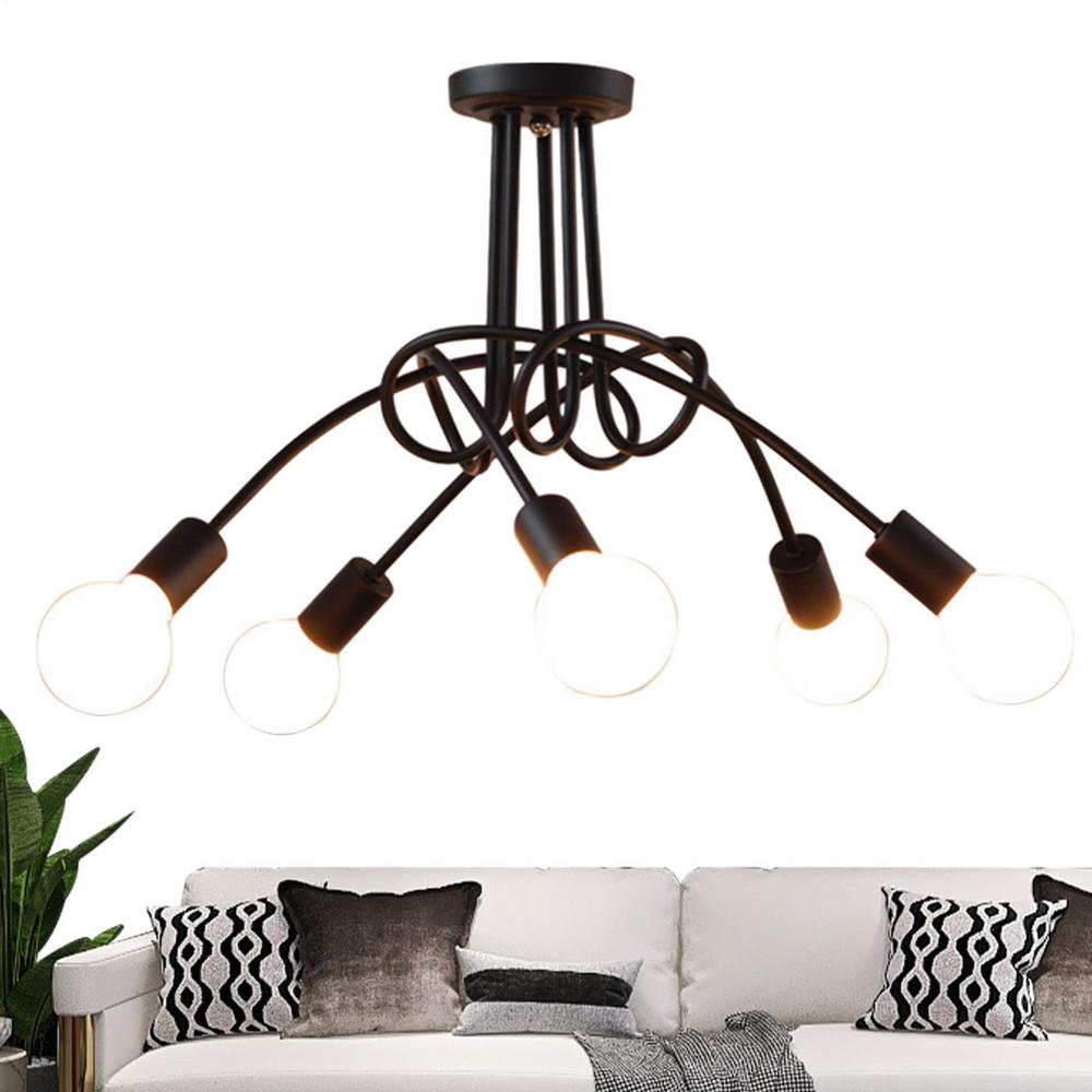 5 Light Sputnik Chandelier Modern Farmhouse Lighting Semi Flush Mount Ceiling Lamp Retro Iron Pendant Light For Bedroom Kitchen