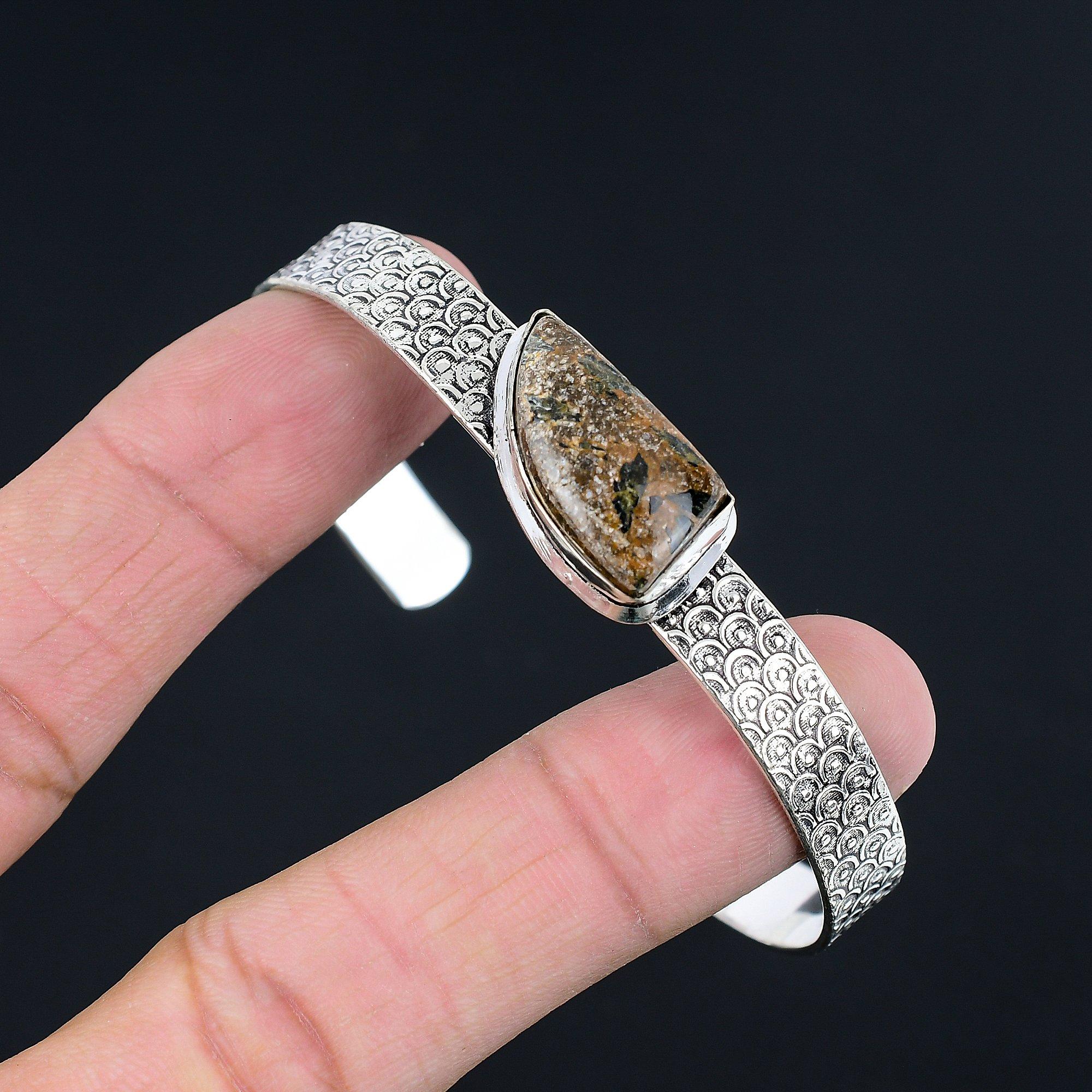 

Sisters Day Deal Trillion Natural Bronzite Sterling Silver Mother Bangle Jewelry Adjustable