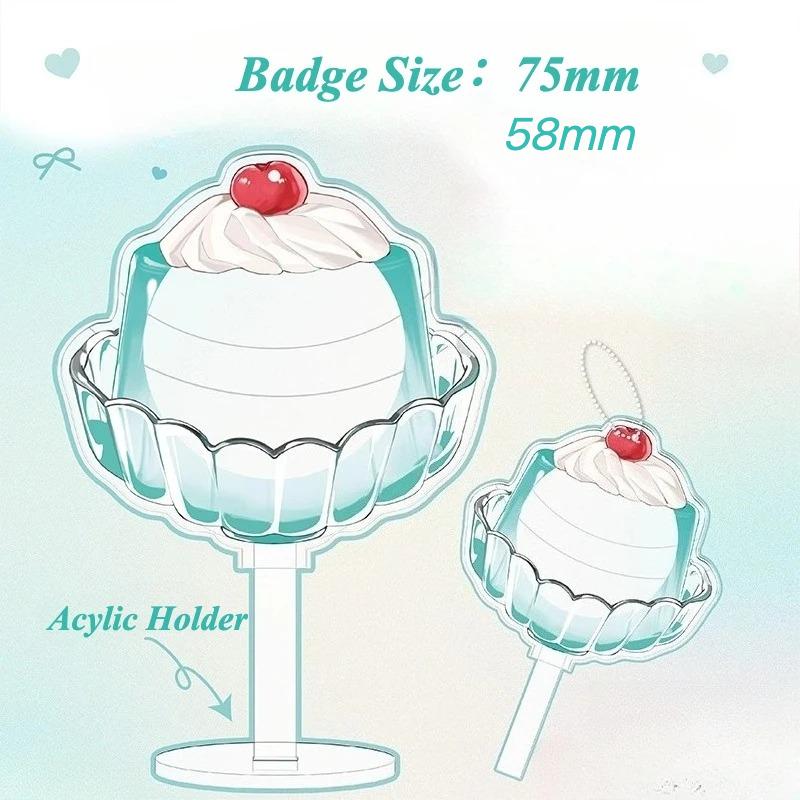 Pudding Cup PVC Badge Ornaments for Girls Desktop Decoration 75mm Badge Holder Anime Badges Display Japan Style Kawaii Design