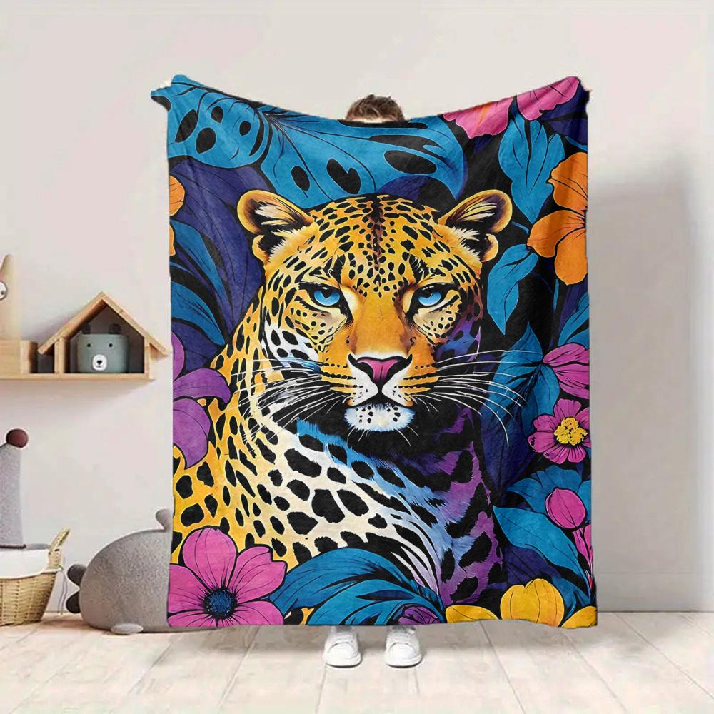 1pc Leopard Floral Lightweight Flannel Blanket, Comfortable and Warm Blanket, for Office and Camping Sofa Bed, Livingroom120