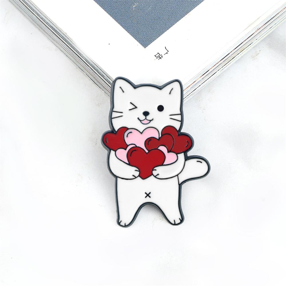 Cute Romantic Cats Love Collection Enamel Pins Cartoon White Kitten Heart Brooch Backpack Denim Lapel Badge Gifts for Girlfriend