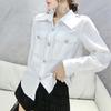 Spring Autumn Turn-down Collar Shirt Women's Clothing Commute Pockets Spliced Stylish Solid Color Single-breasted Basic Blouse