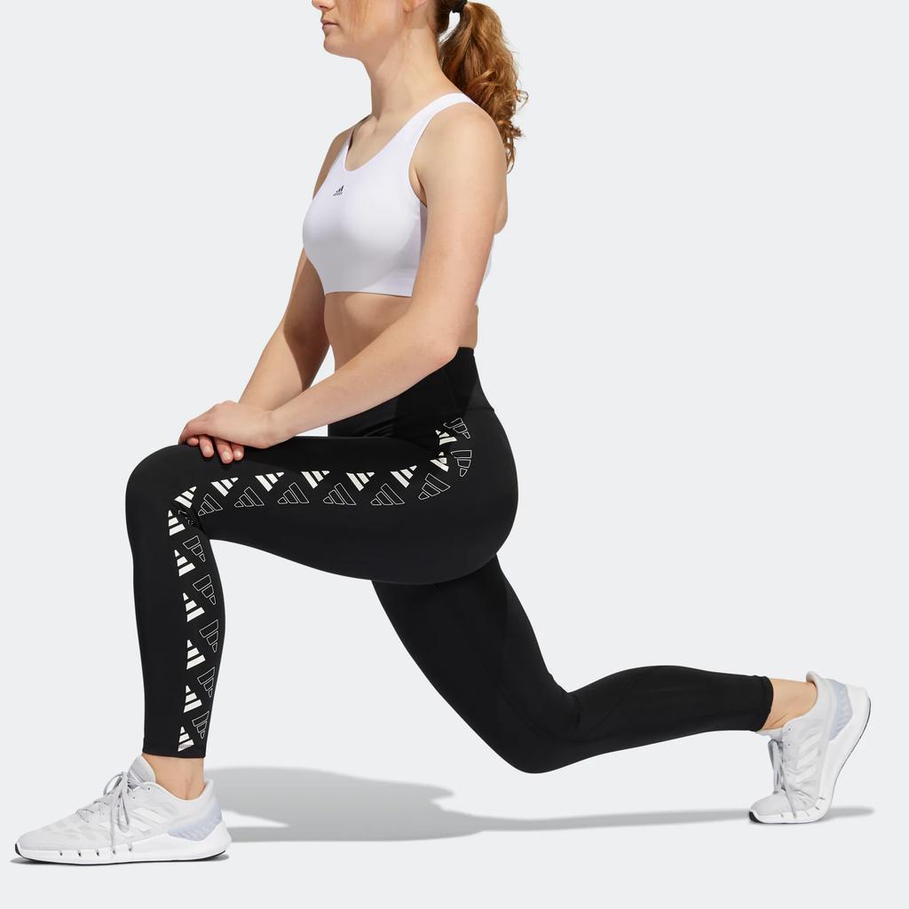 Adidas Opt 3Bar 7/8 High-Waisted Side Logo Print Tights Women Fitness Pants Black H64191