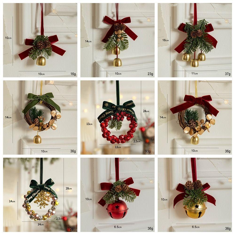 Wreath Christmas Chime Bell Red Pine Cone Bell Pendant Christmas Velvet Bow Bell  Xmas Decor